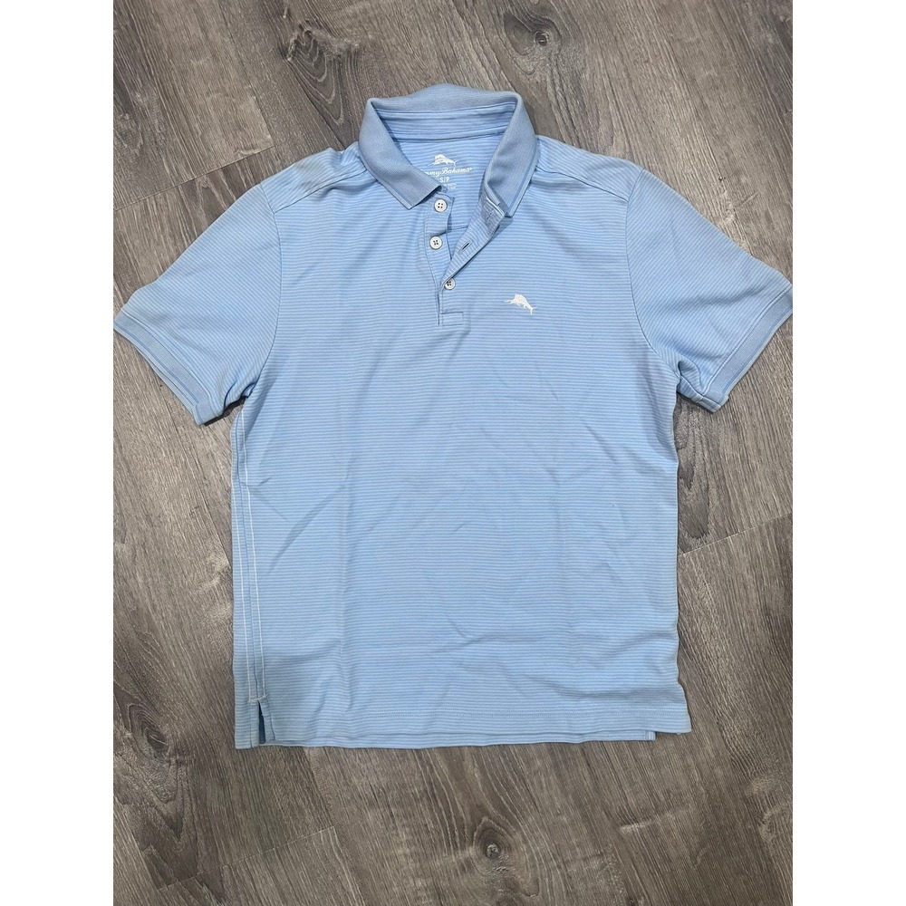 Tommy Bahama Mens Light Blue Micro Stripe Short Sleeve Polo Shirt Small